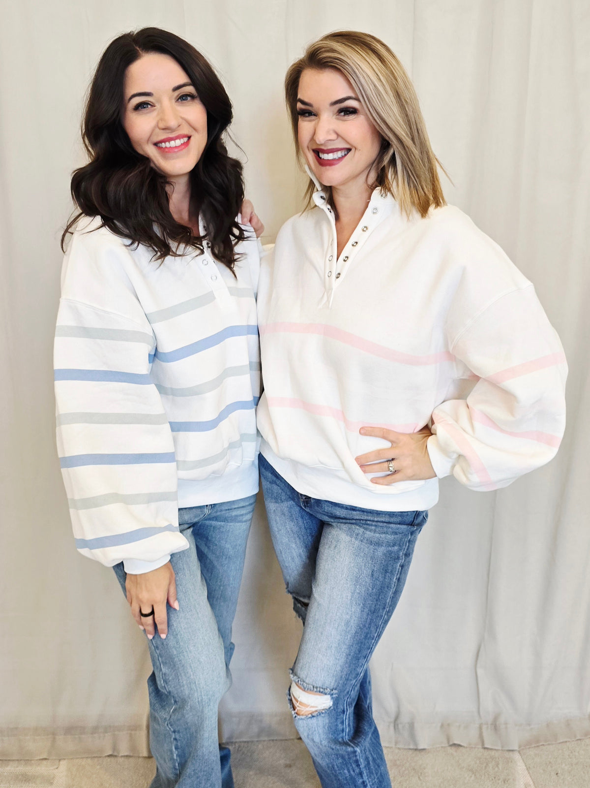 STRIPED MOCK NECK PULLOVER