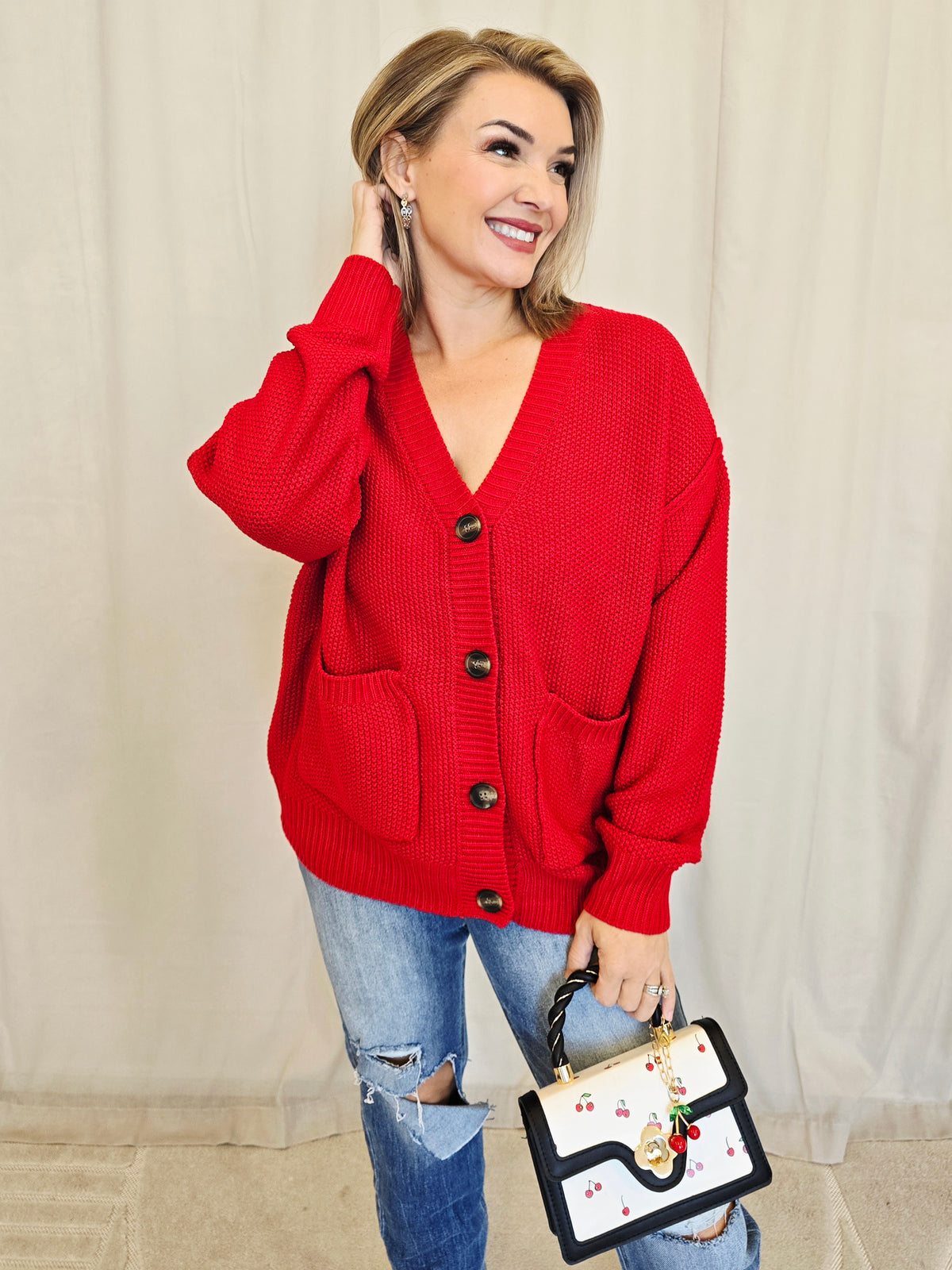 OVERSIZED BUTTON CARDIGAN
