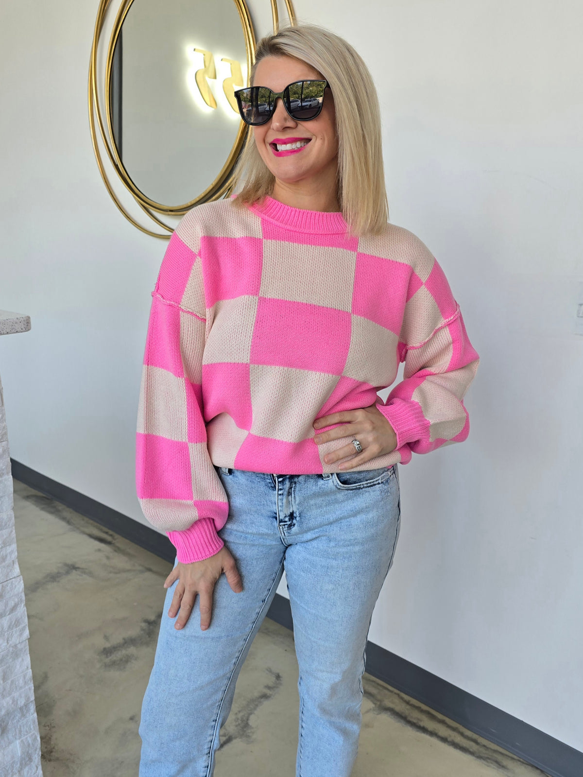 CHECKERED KNIT SWEATER