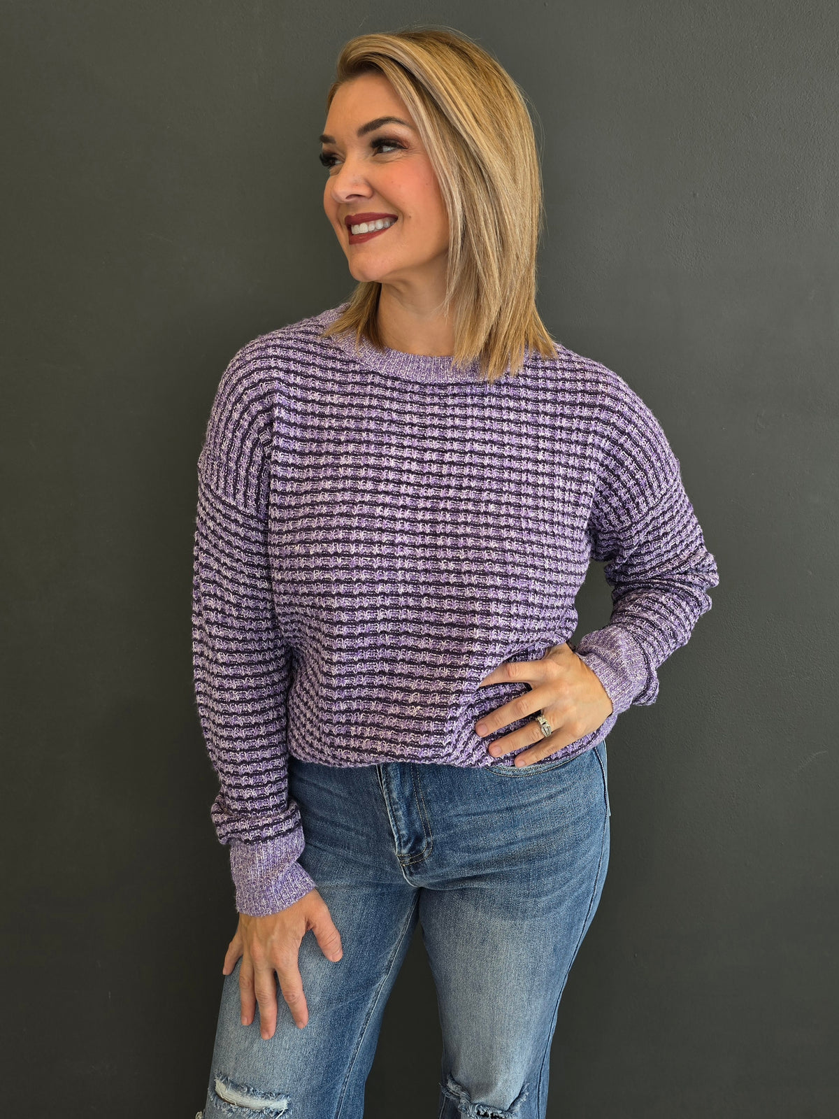 WAFFLE STRIPED SWEATER