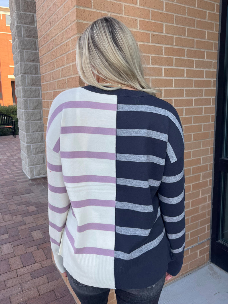 PURPLE/BLACK STRIPED SWEATER