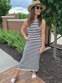 STRIPE SLEEVELESS MIDI DRESS