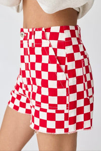 CHECKERED DENIM SHORTS