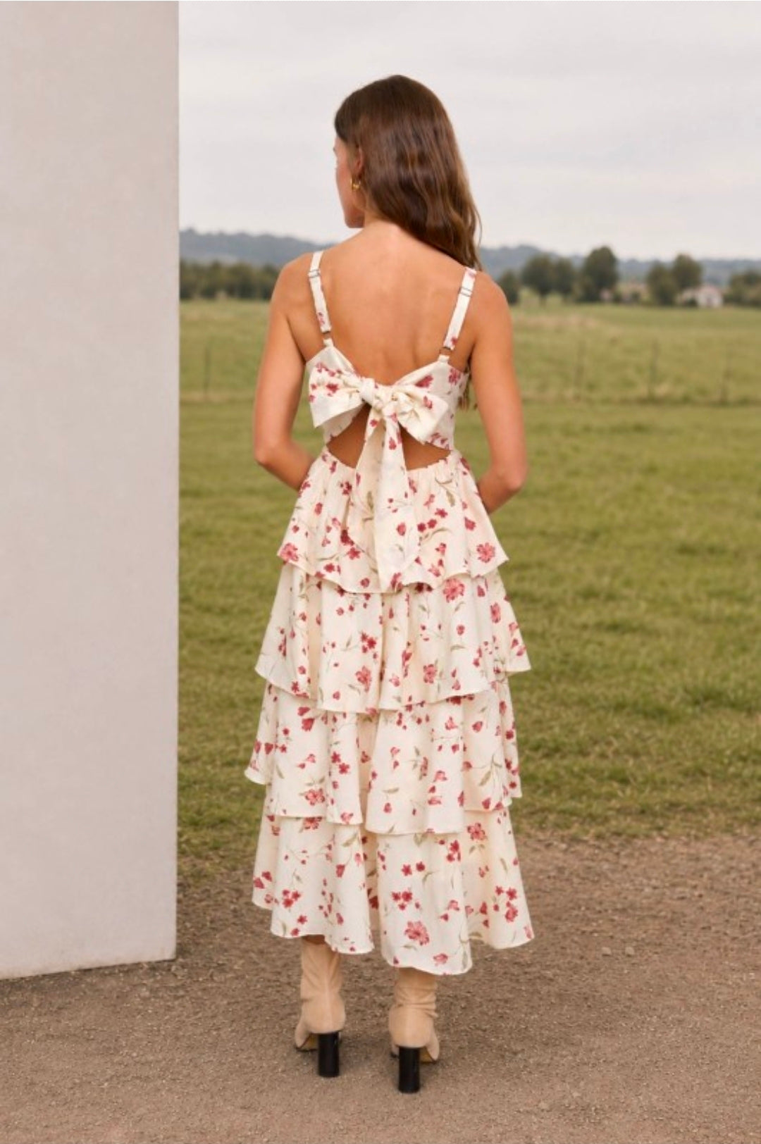 FLORAL RUFFLE MIDI DRESS