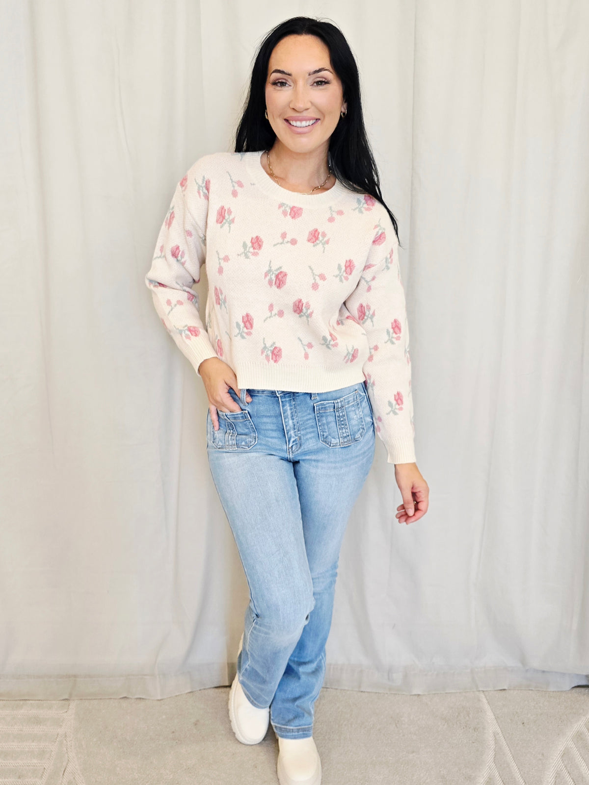 FLORAL CREW NECK SWEATER