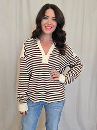 STRIPED HENLEY SWEATSHIRT