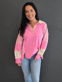 COLLAR STRIPE SWEATSHIRT