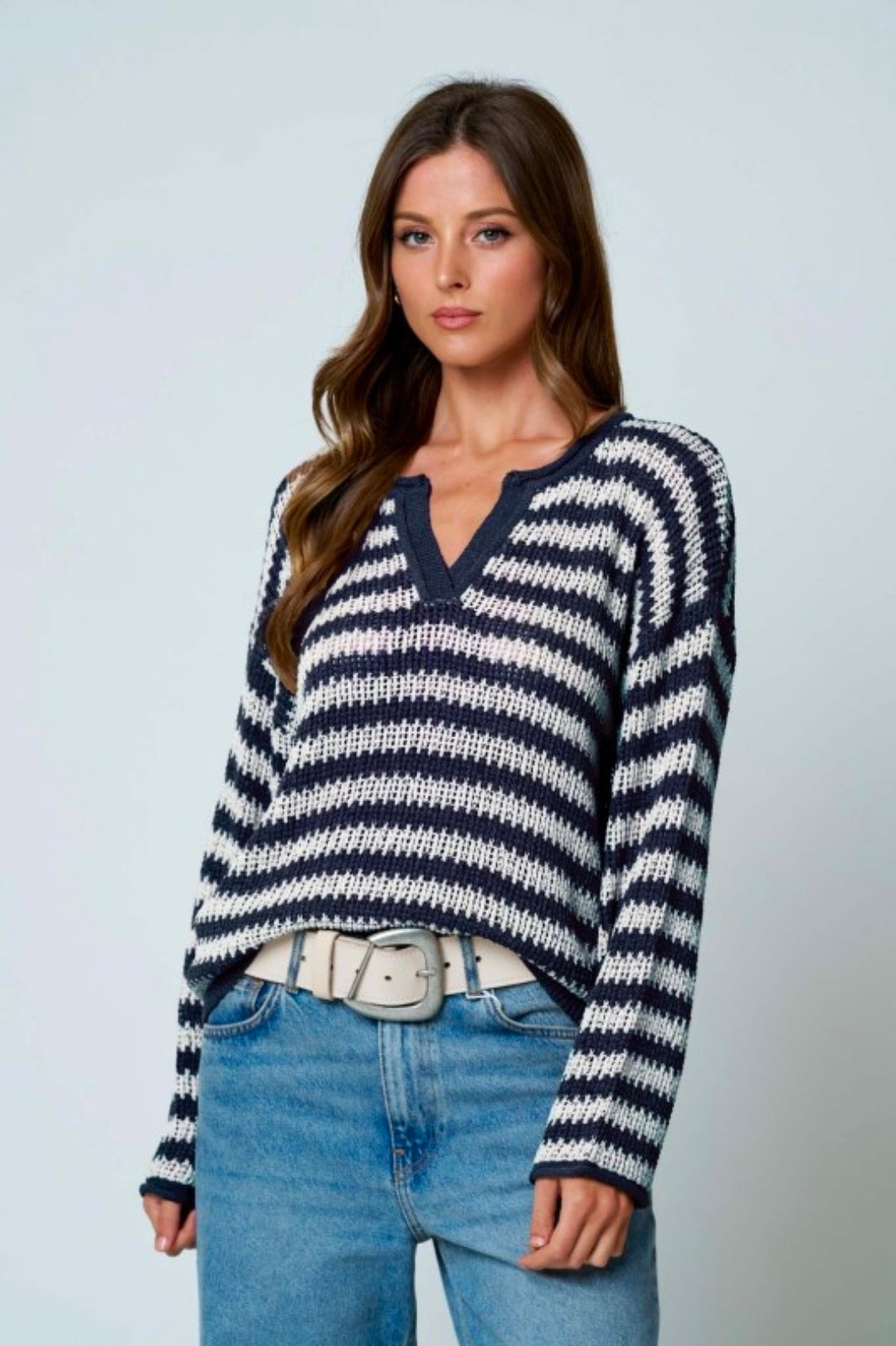 STRIPED SHEER KNIT SWEATER