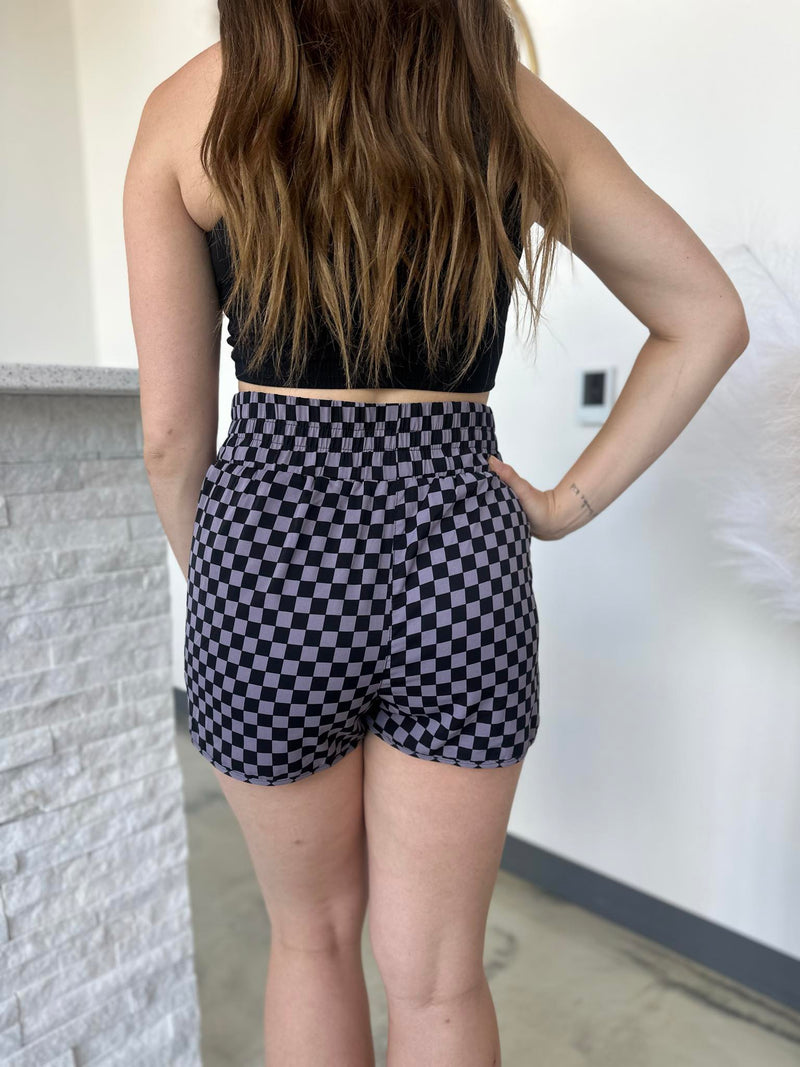 CHECKERED HIGH WAISTED ATHLETIC SHORTS