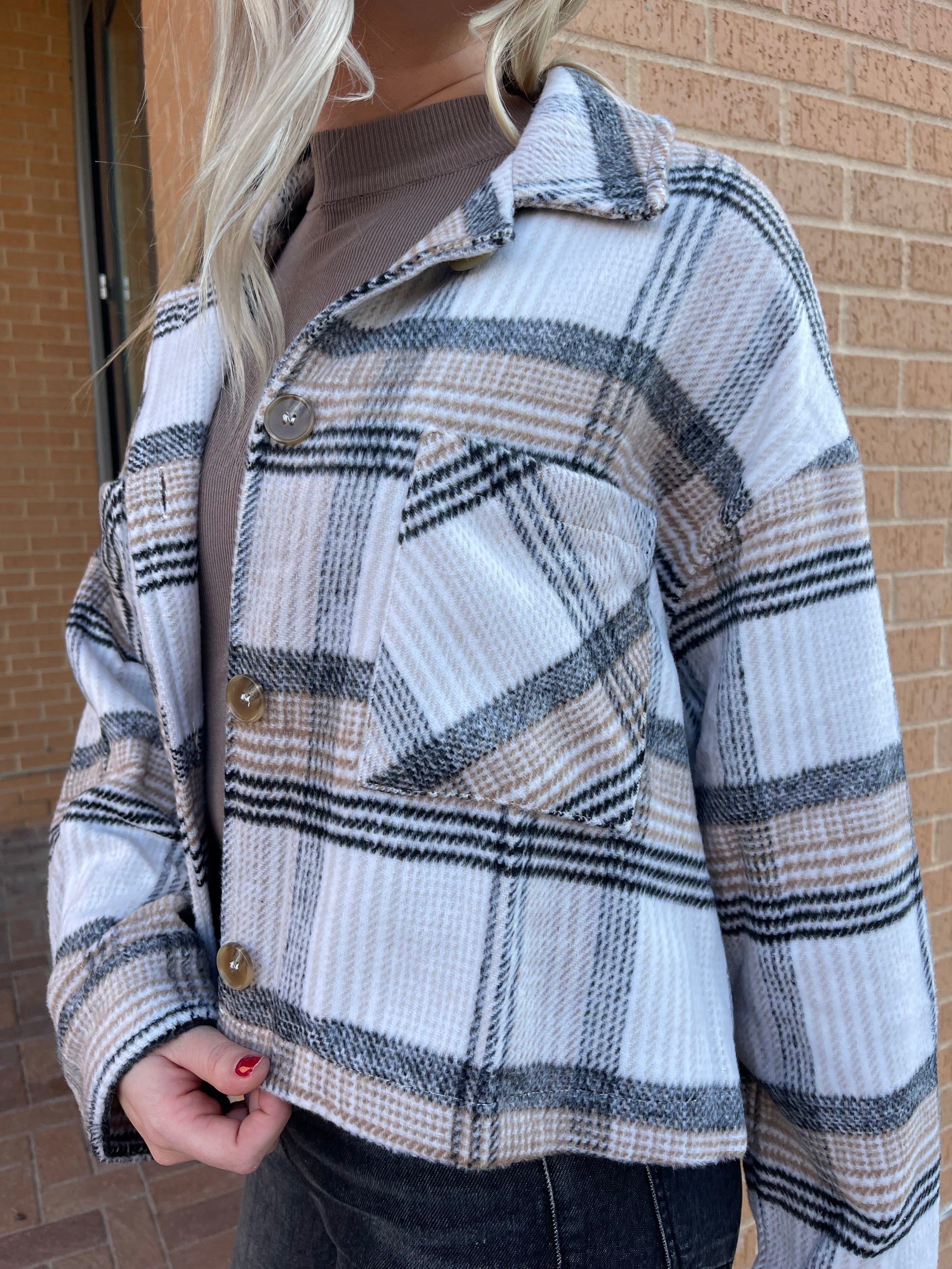 PLAID PRINT BUTTON DOWN JACKET