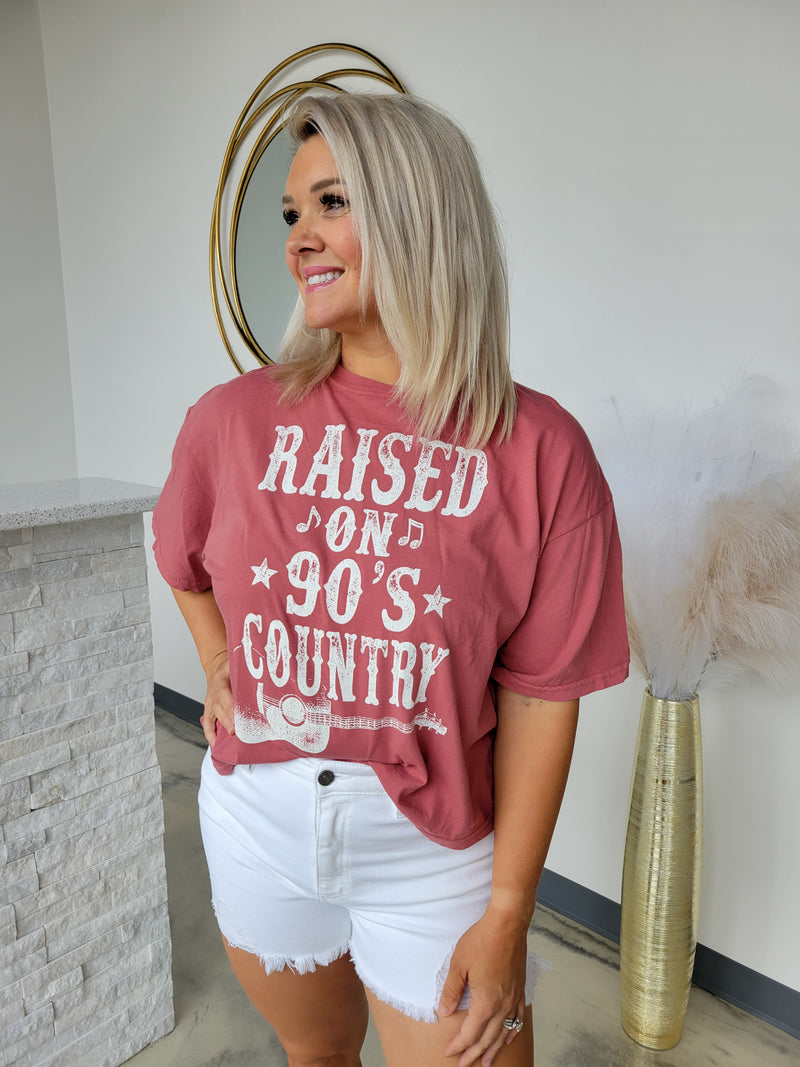 RAISED ON 90'S COUNTRY GRAPHIC LONG CROP TOP