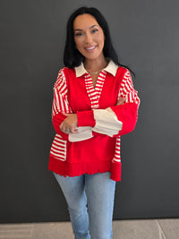 COLLAR STRIPE SWEATSHIRT