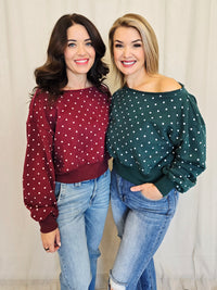 OFF SHOULDER POLKA DOT SWEATER