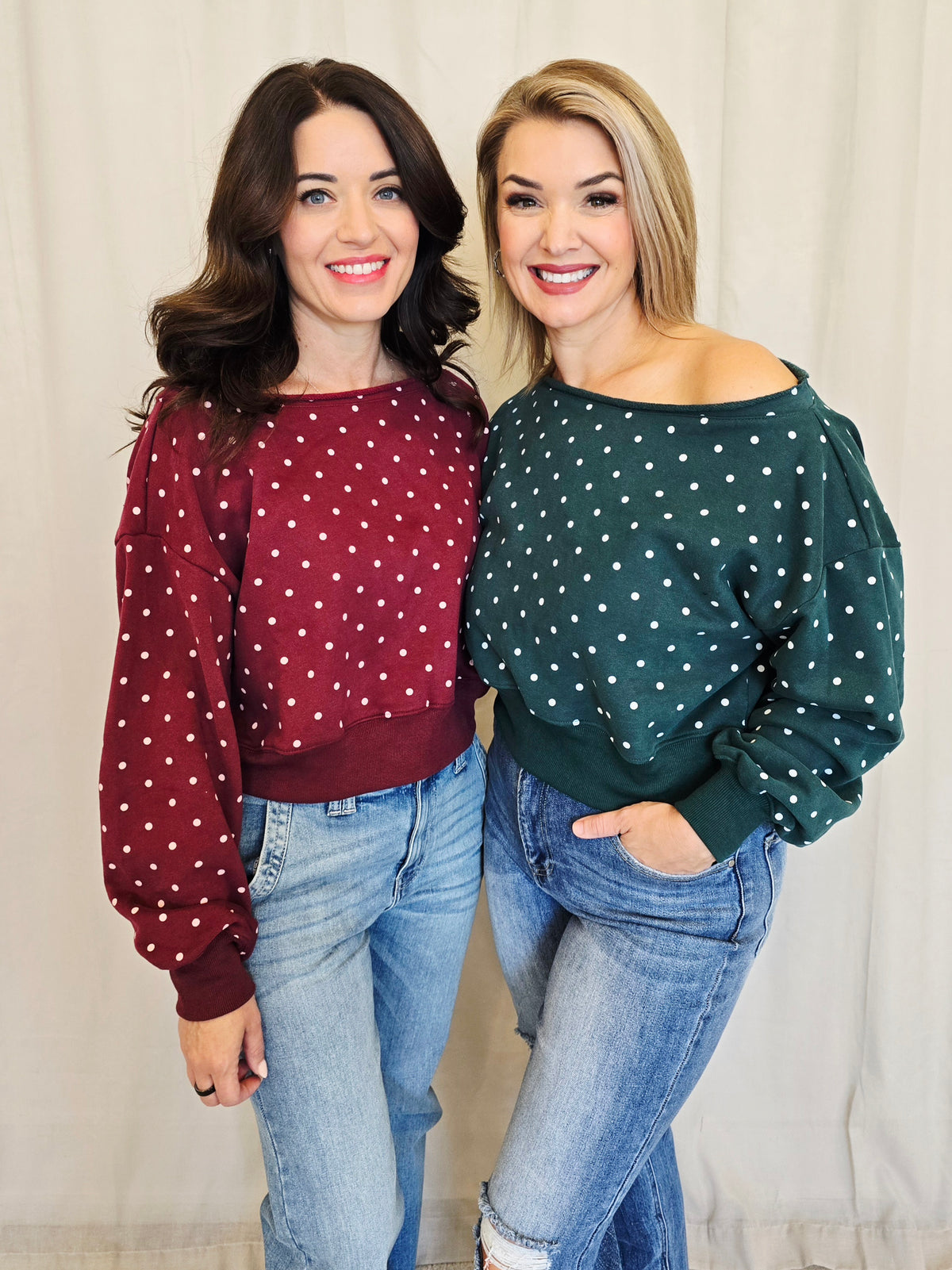OFF SHOULDER POLKA DOT SWEATER