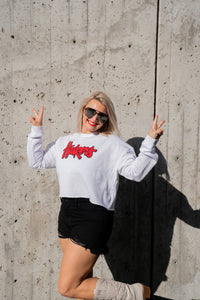 WHITE CROPPED HUSKERS SWEATSHIRT