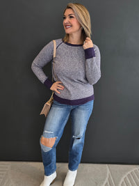 TRIMMED PINSTRIPE SWEATER