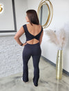 TWISTED BACK FLARE JUMPSUIT