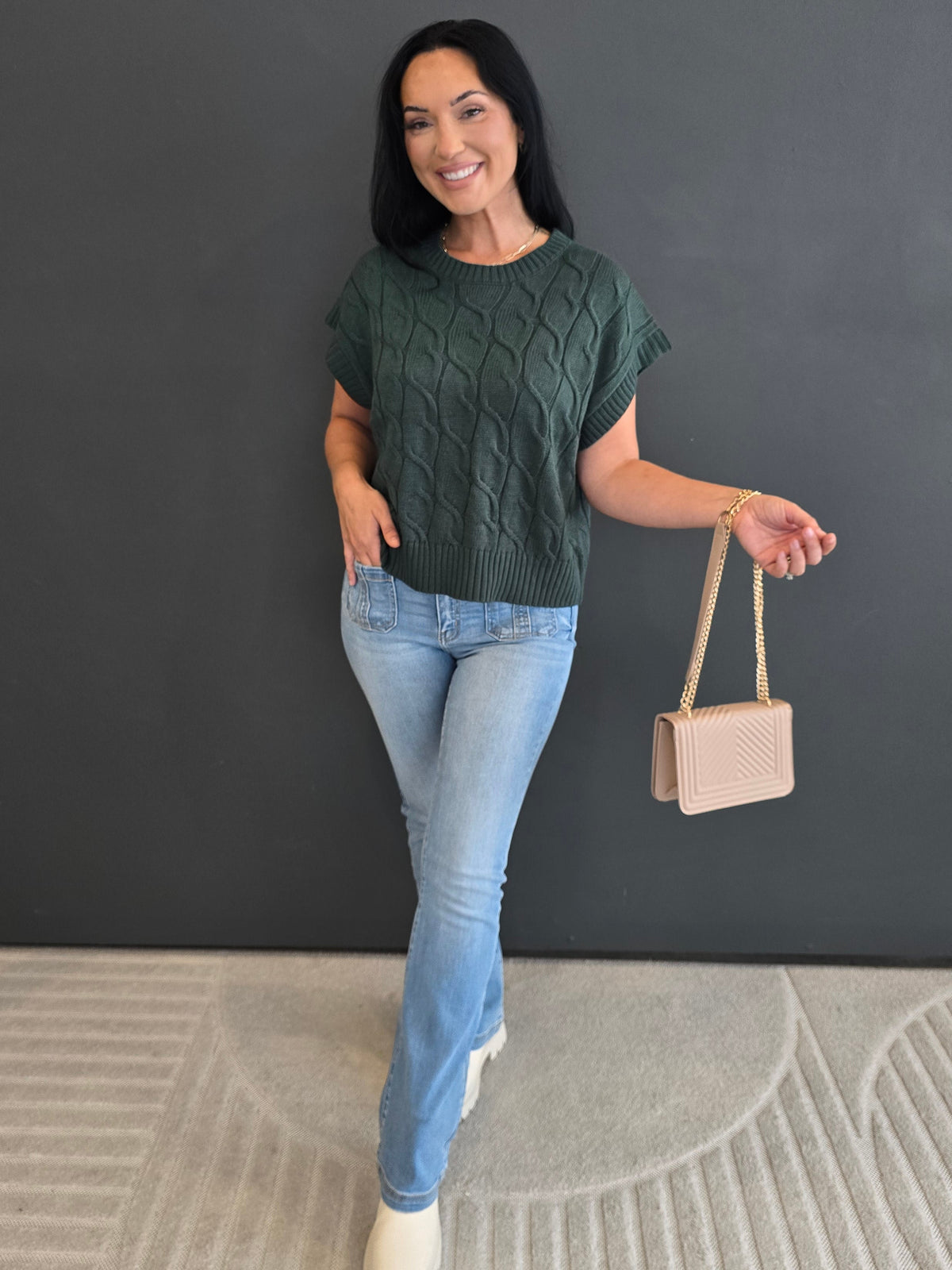 KNIT CAP SLEEVE SWEATER