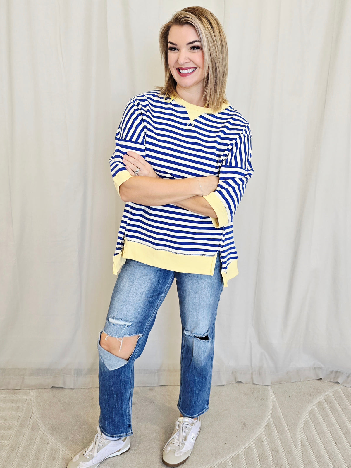 STRIPED CROP TEE WITH TRIM