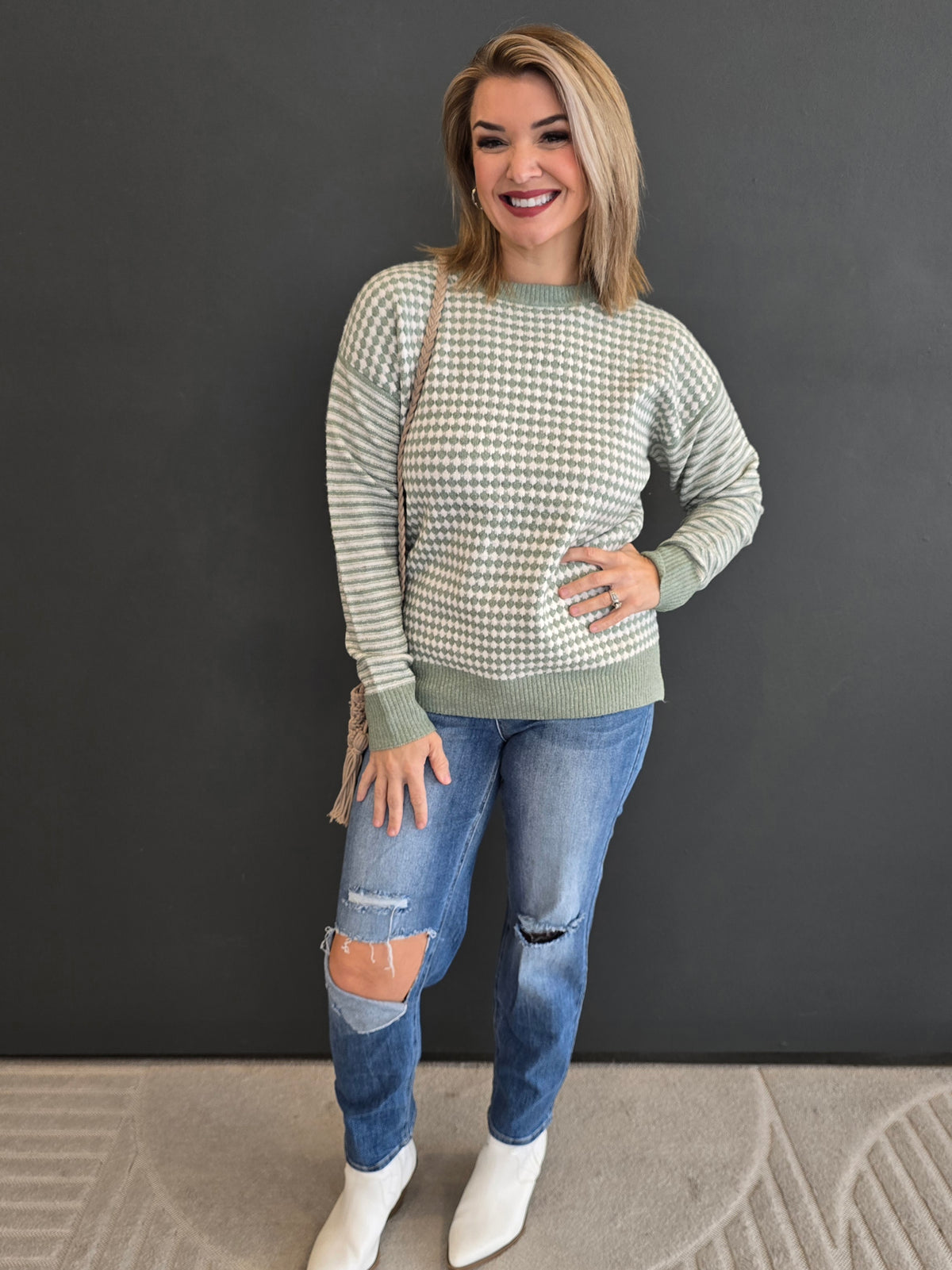 CHECKERED STRIPE SWEATER