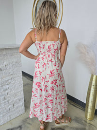 PINK & WHITE FLORAL MIDI DRESS