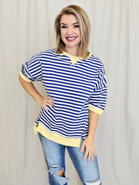 STRIPED CROP TEE WITH TRIM