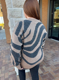 ZEBRA PRINT LONG SLEEVE KNIT SWEATER