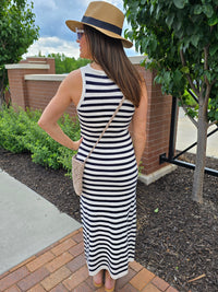 STRIPE SLEEVELESS MIDI DRESS