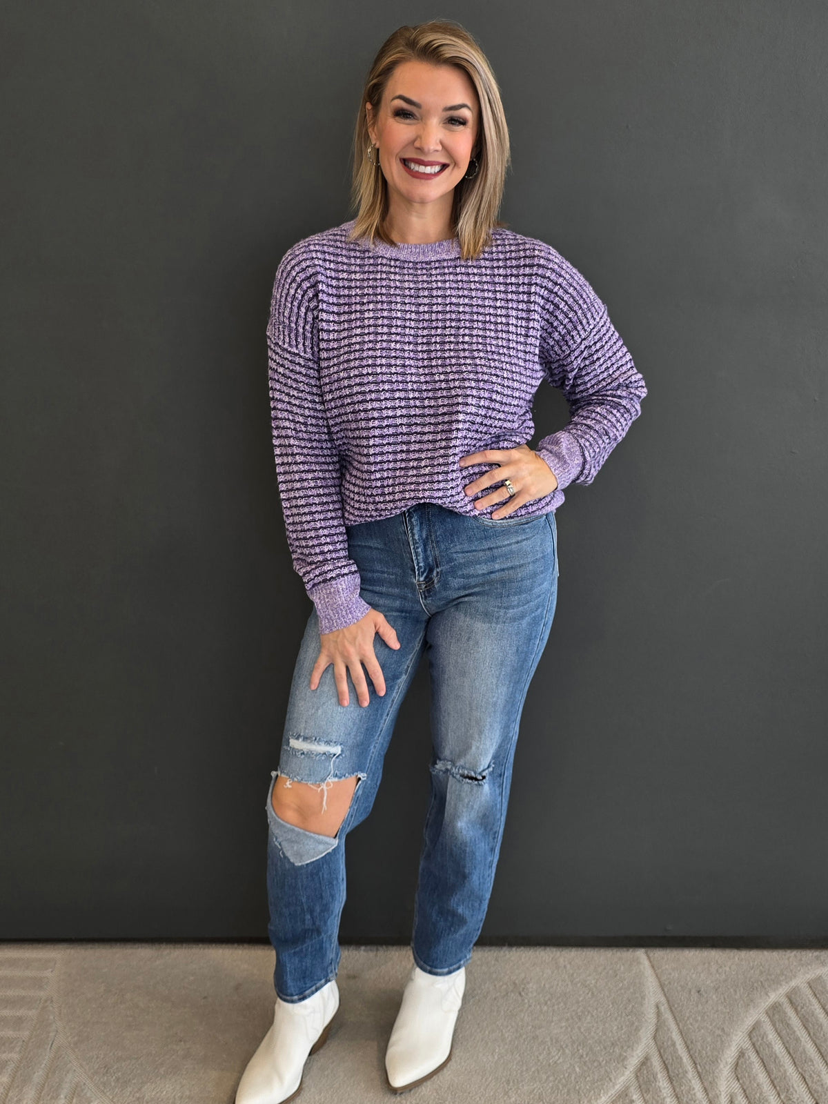 WAFFLE STRIPED SWEATER