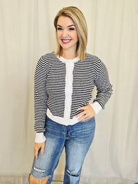 STRIPE ROUND NECK CARDIGAN