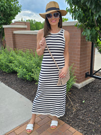 STRIPE SLEEVELESS MIDI DRESS