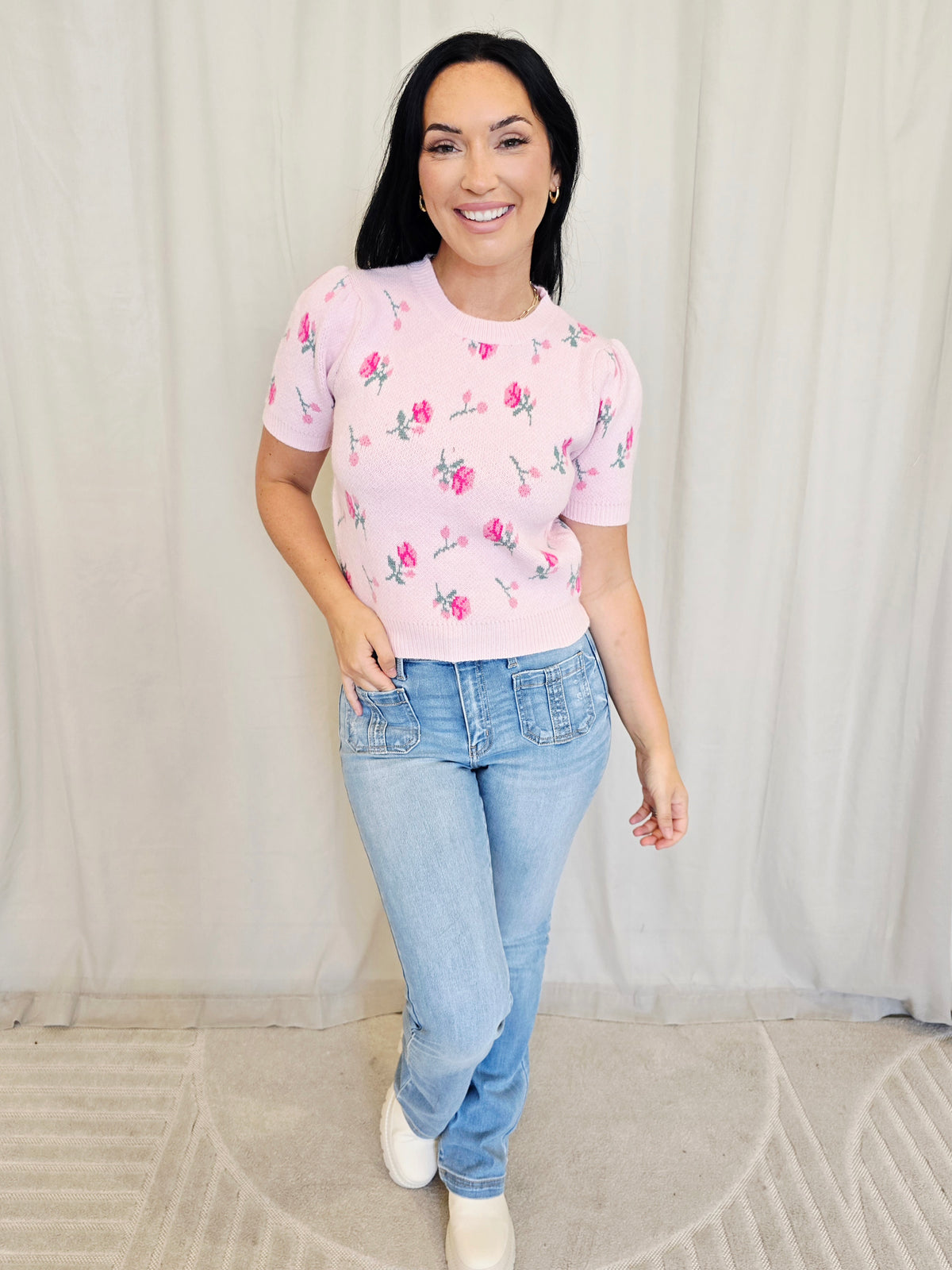 FLORAL PUFF SLEEVE SWEATER