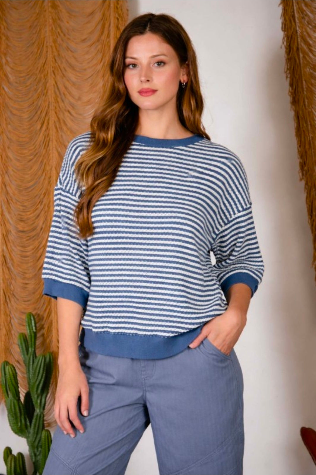 STRIPE DROP SHOULDER KNIT TOP