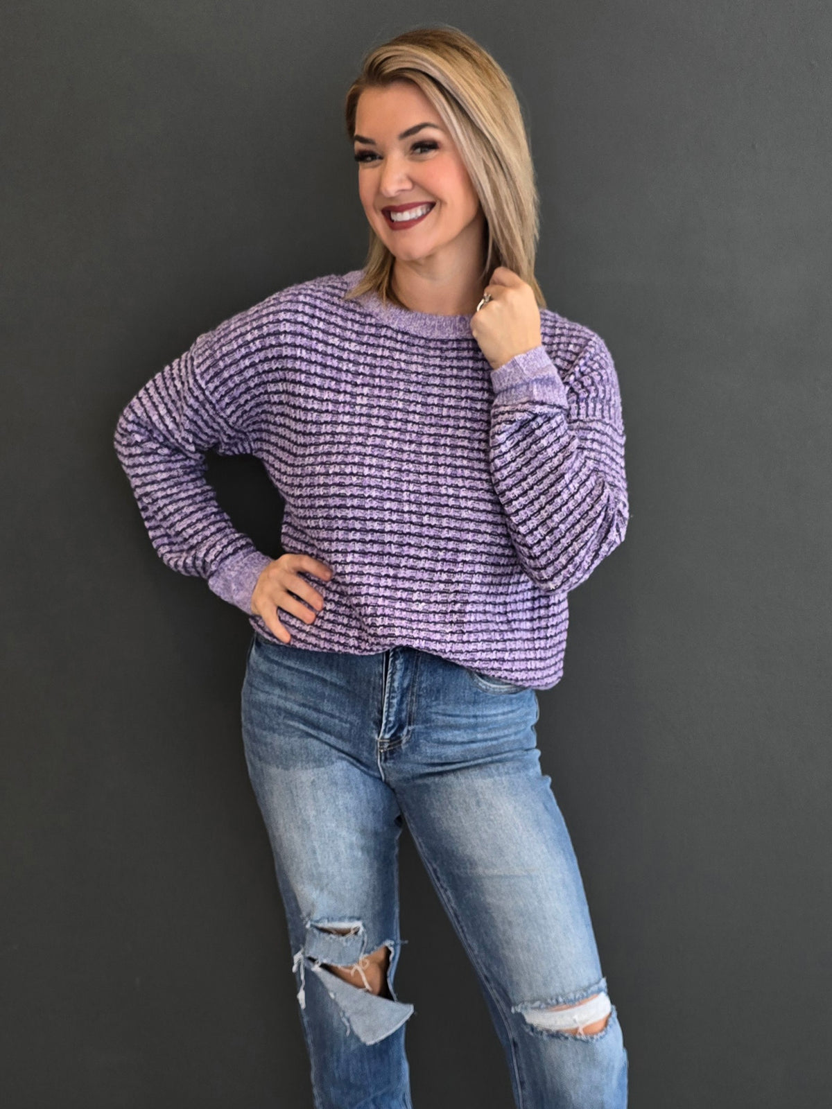 WAFFLE STRIPED SWEATER