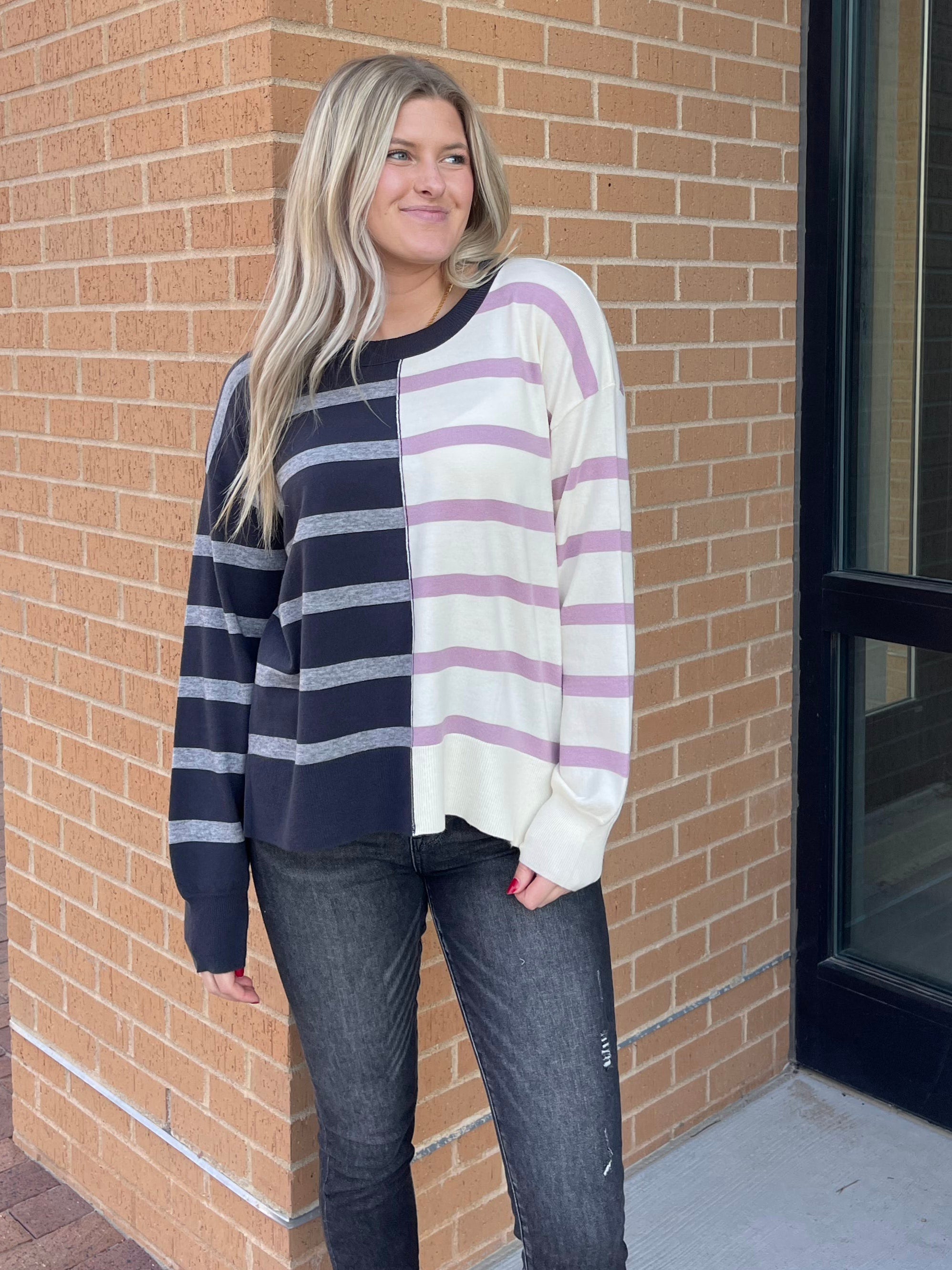 PURPLE/BLACK STRIPED SWEATER