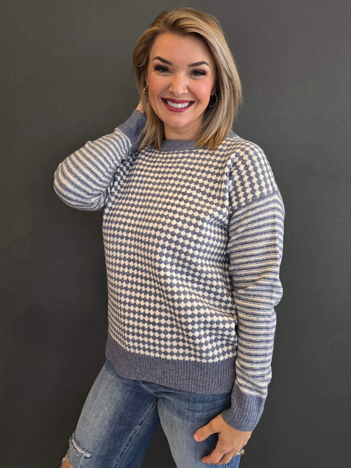 CHECKERED STRIPE SWEATER
