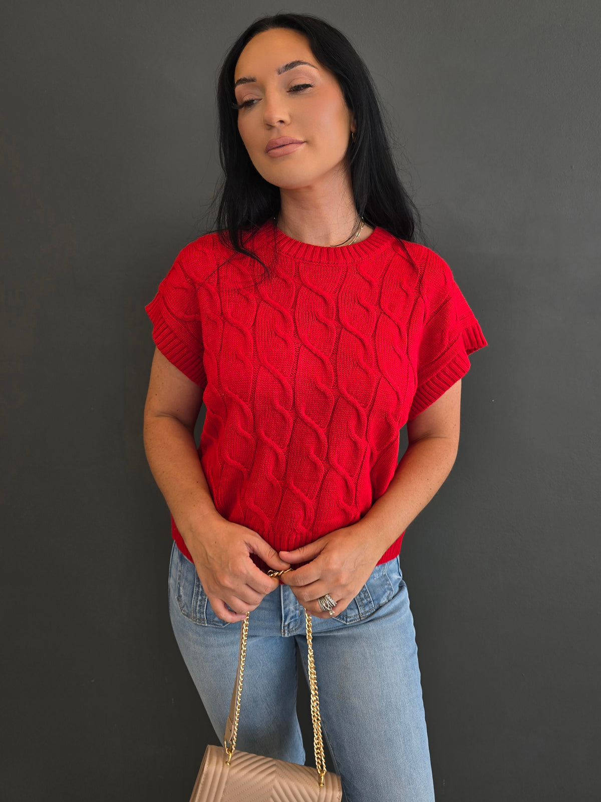 KNIT CAP SLEEVE SWEATER