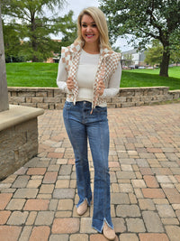 CHECKERED CROPPED PUFFER VEST