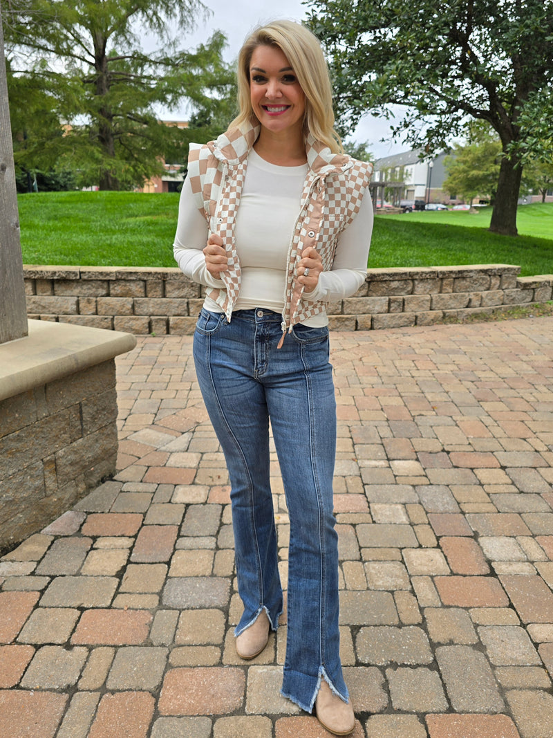 CHECKERED CROPPED PUFFER VEST