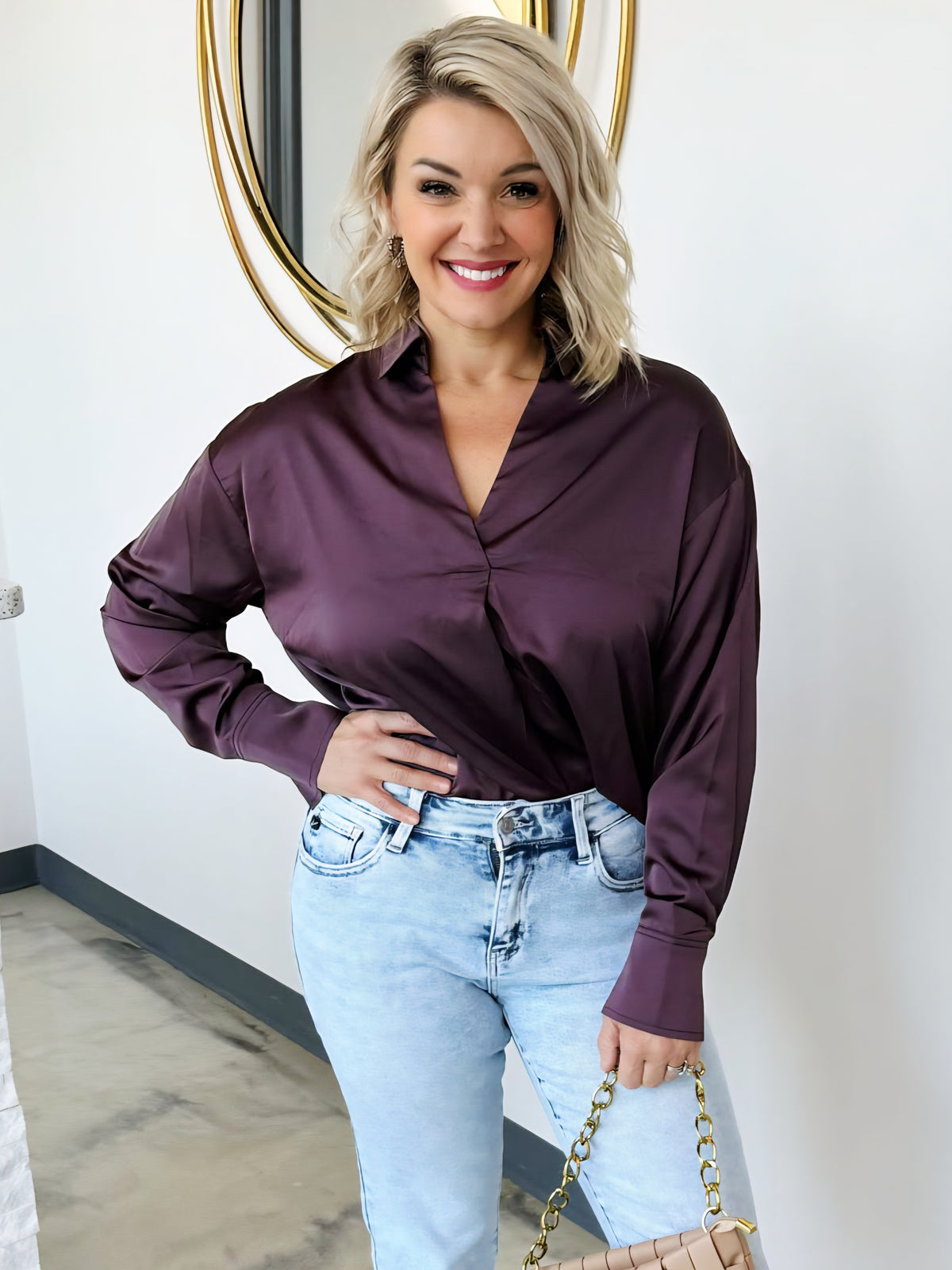 V-NECK SATIN BLOUSE