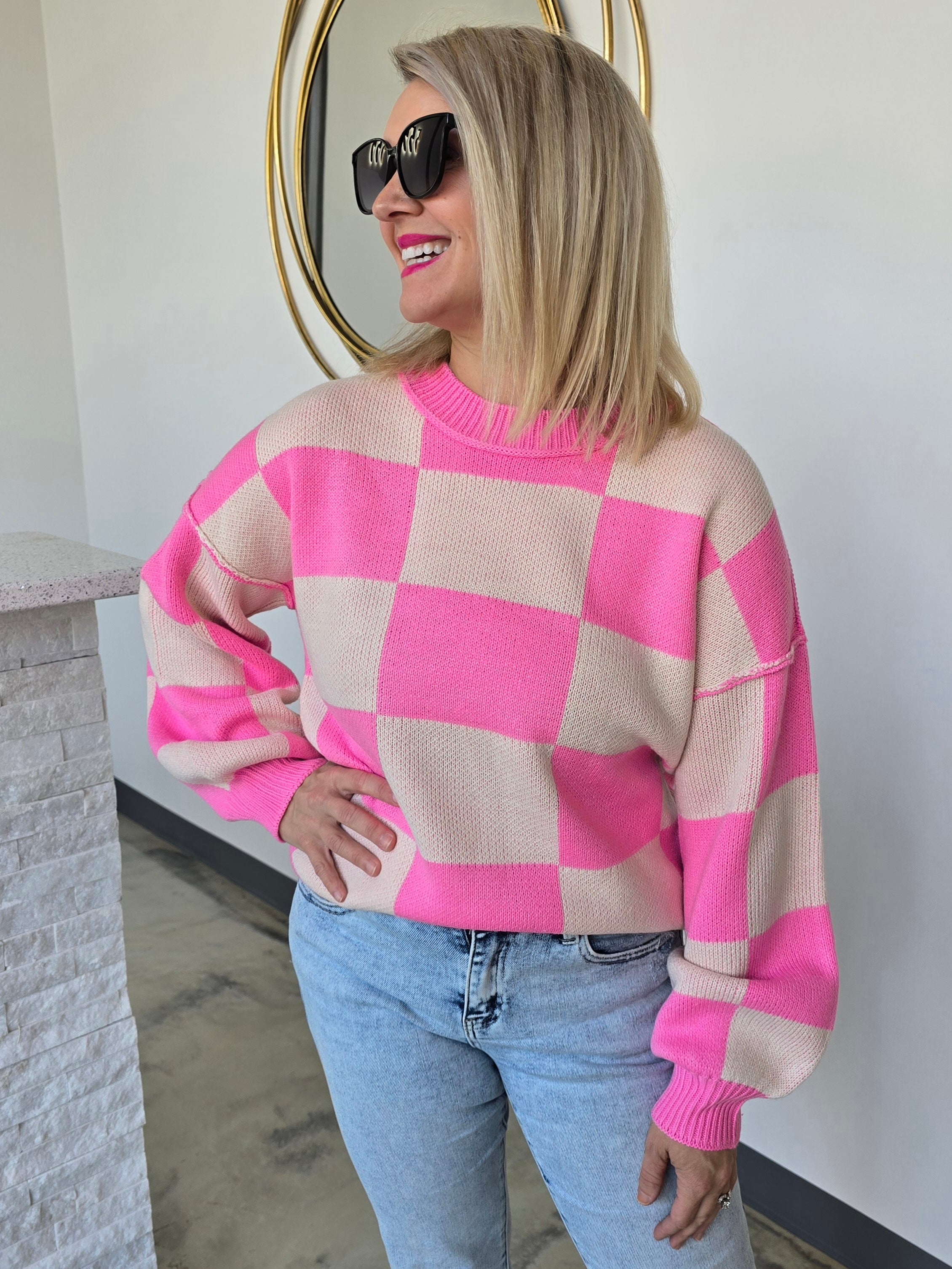 CHECKERED KNIT SWEATER