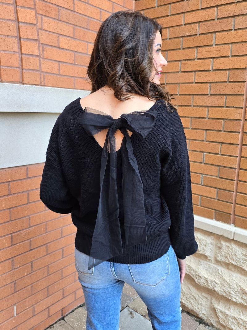 MESH BACK BOW TIE SWEATER