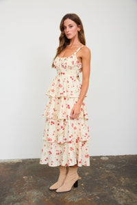 FLORAL RUFFLE MIDI DRESS