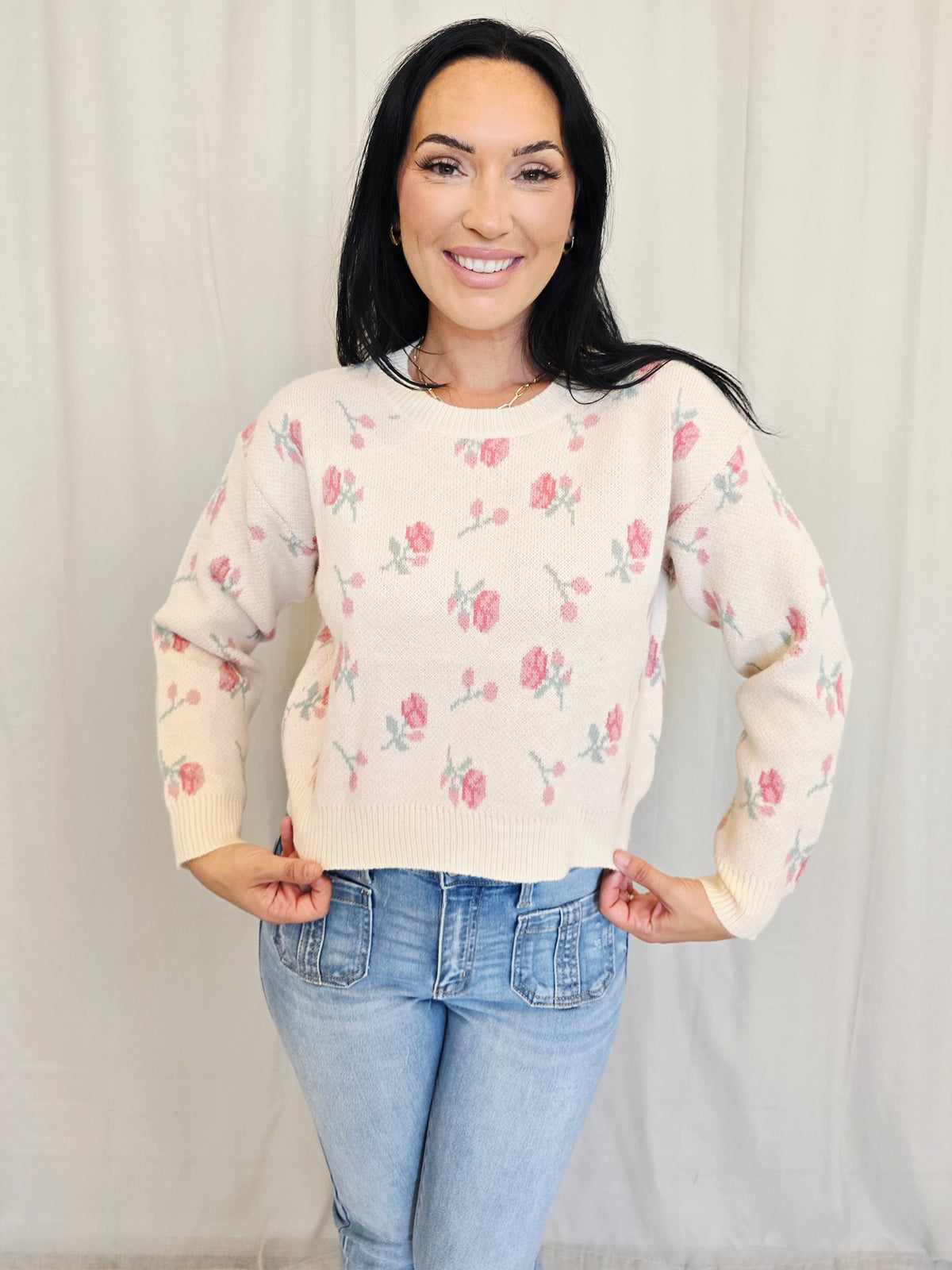 FLORAL CREW NECK SWEATER