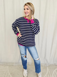 COLOR CONTRASTED STRIPED SWEATER