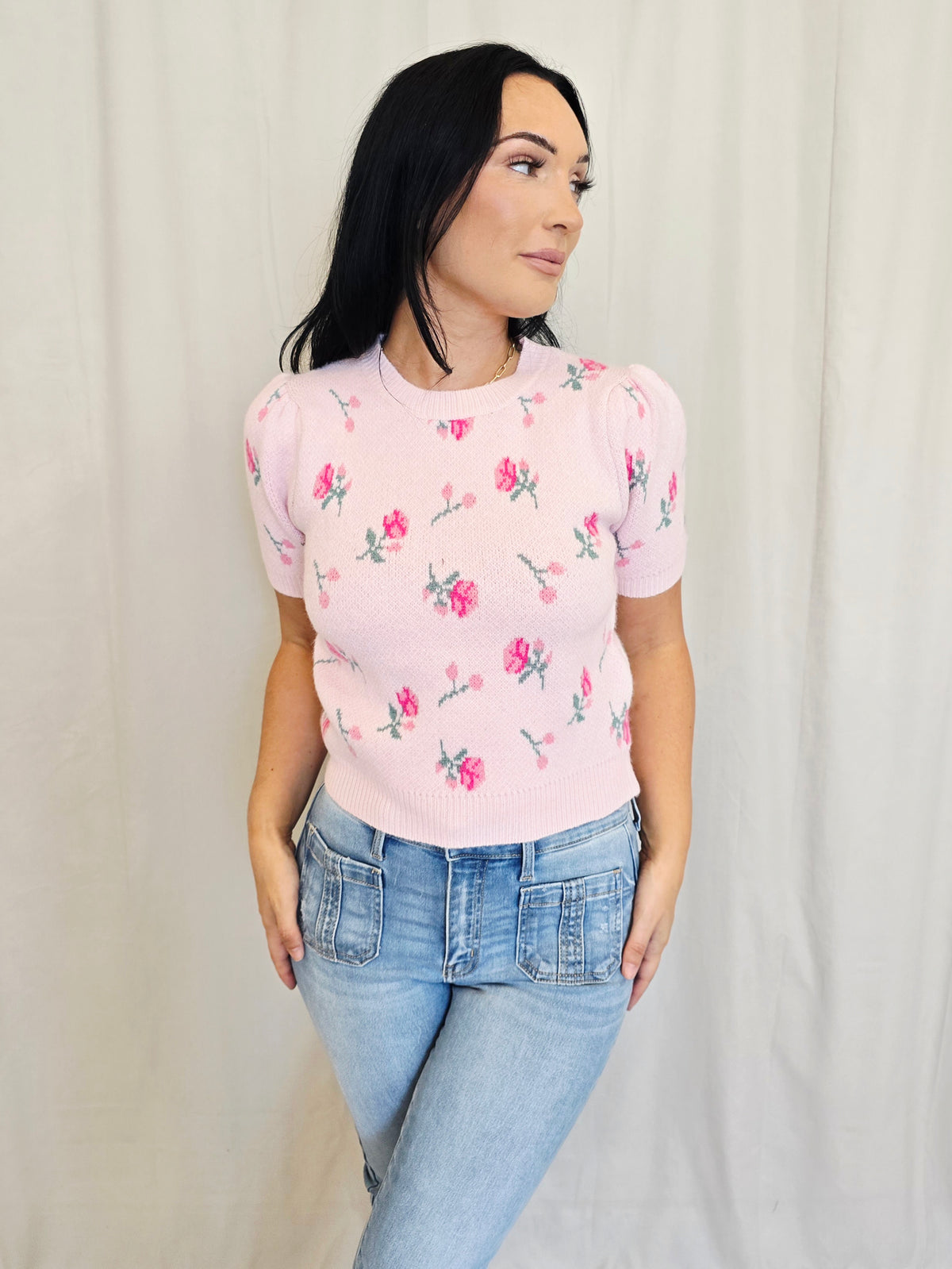 FLORAL PUFF SLEEVE SWEATER