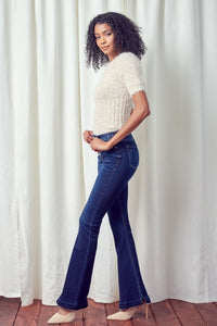 MID RISE BUTTON FLY FLARE JEANS