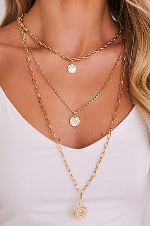 GOLD LAYERED CHAIN NECKLACE WITH COIN CHARMS