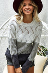 EYELET COLOR BLOCK KNIT SWEATER