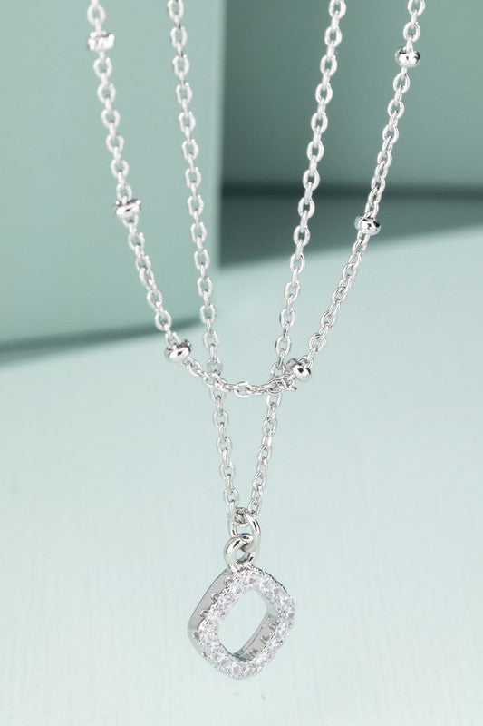 SILVER DIMOND PENDANT LAYERED NECKLACE
